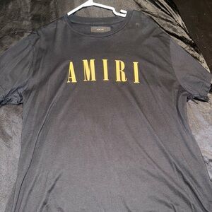 AMIRI Black Short Sleeve Tee with Yellow Logo
